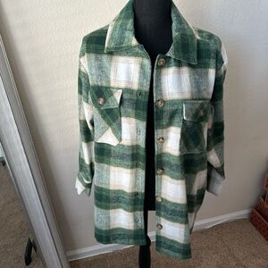 Expressions Forest Green and Cream Plaid Shirt